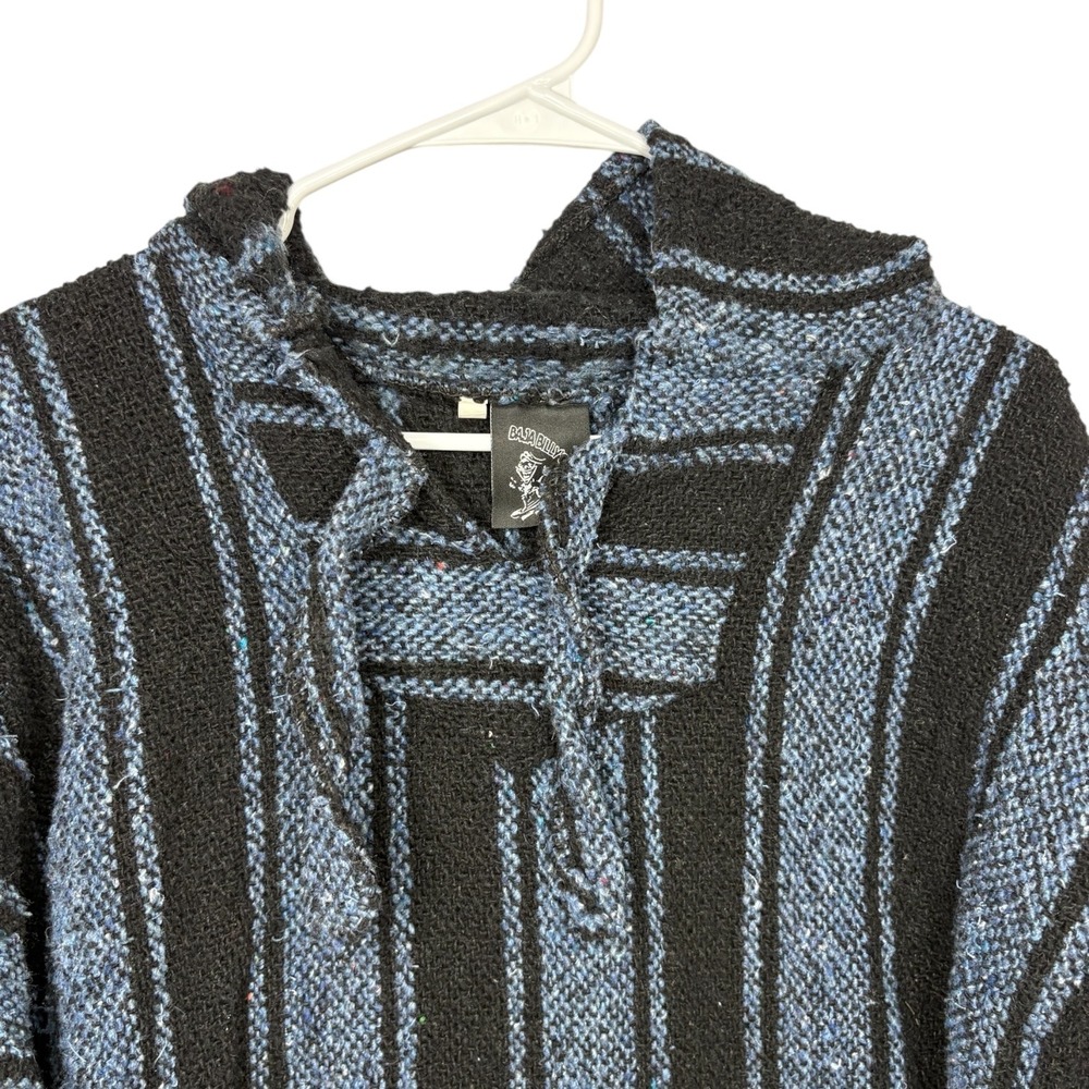 Baja Billys Blue Black Striped Baja Hoodie Drug Rug Pullover Large - Picture 2 of 6
